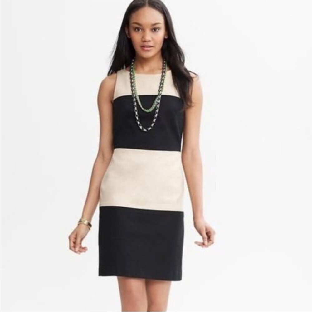 Banana Republic Elegant Black and Tan Colorblock Dress